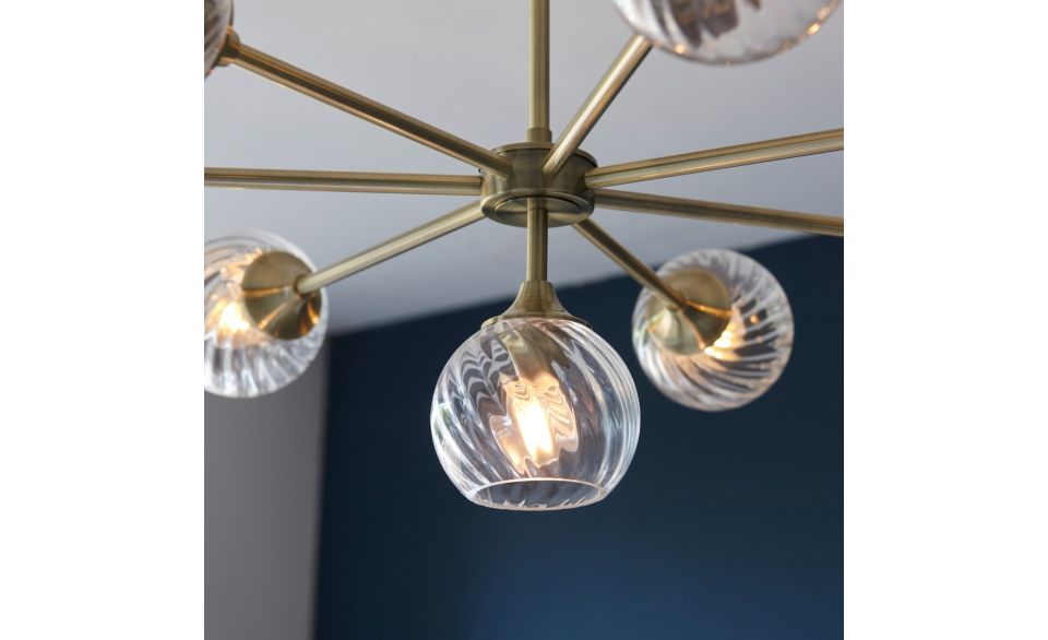 Furze 6Lt/ 8Lt Multi-Arm Pendant - Antique Brass/Bright Nickel