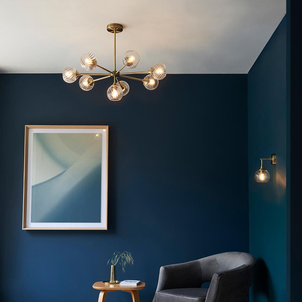 Furze 8Lt Multi-Arm Pendant - Antique Brass/Bright Nickel