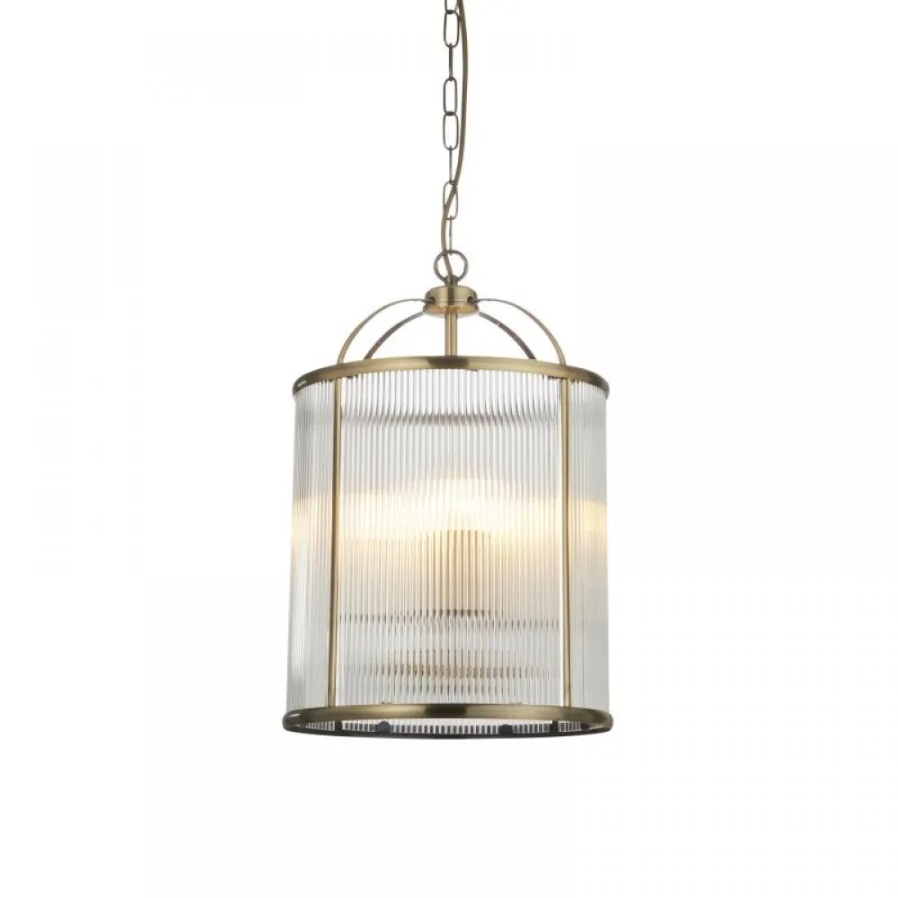 Oscar 2/4Lt Centre Ceiling Lantern - Antique Brass with Ribbed Glass