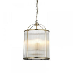 Oscar 2/4Lt Centre Ceiling Lantern - Antique Brass with Ribbed Glass
