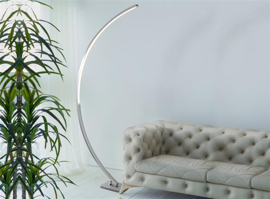 Colton LED Curved Floor Lamp - Satin Silver & Opal Integrated LED