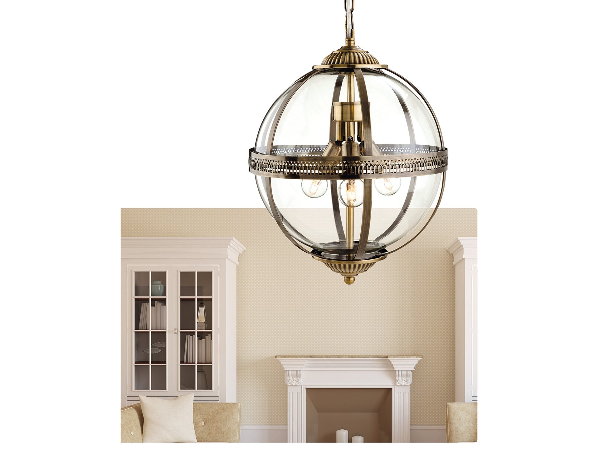 Mayfair Pendant- Antique Brass with Clear Glass
