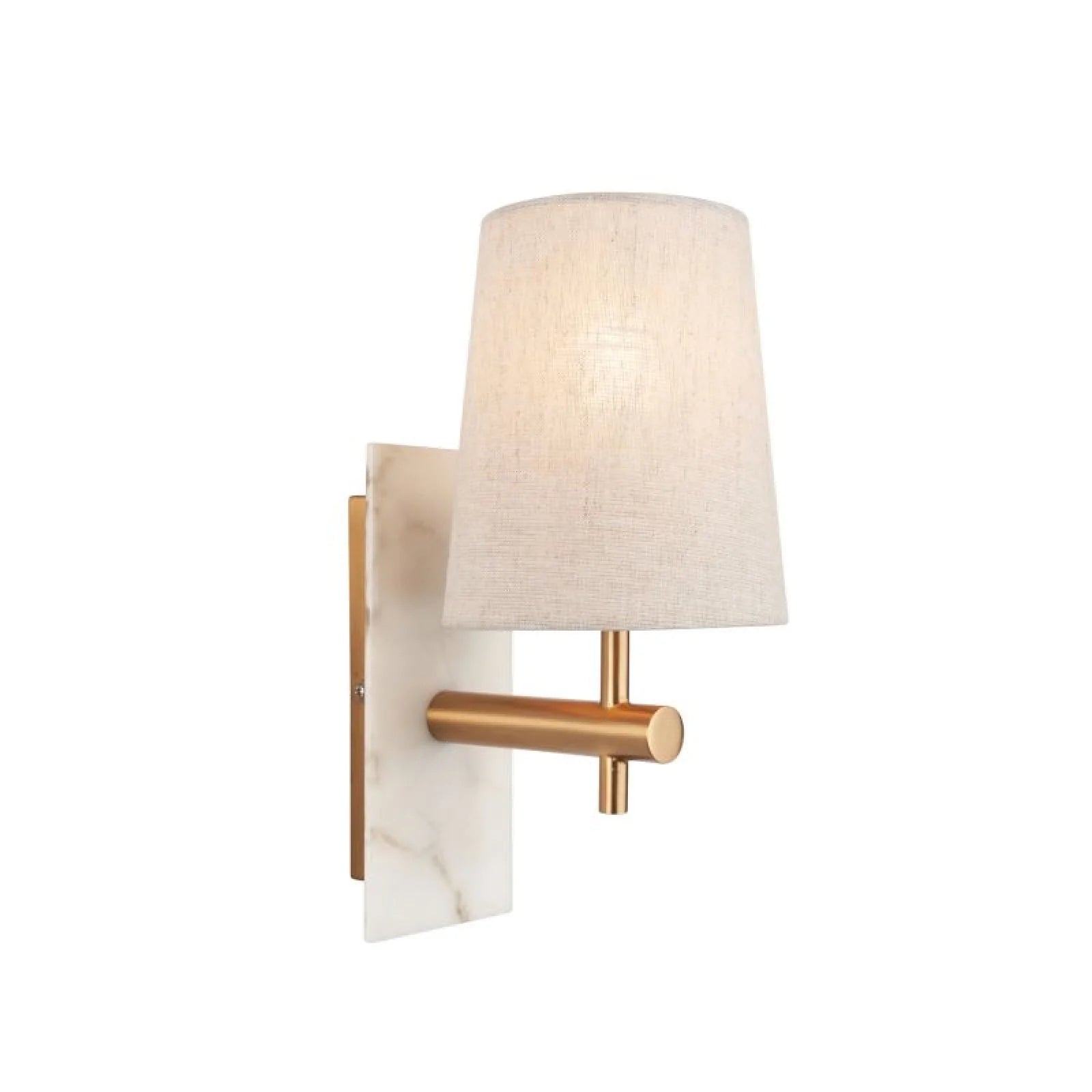 Laurent Vintage Brass & White Marble Wall Lamp with Linen Shade- Straight Base Finish