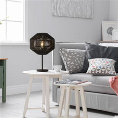 Wicker Rattan Style Table Lamp - Black Rope