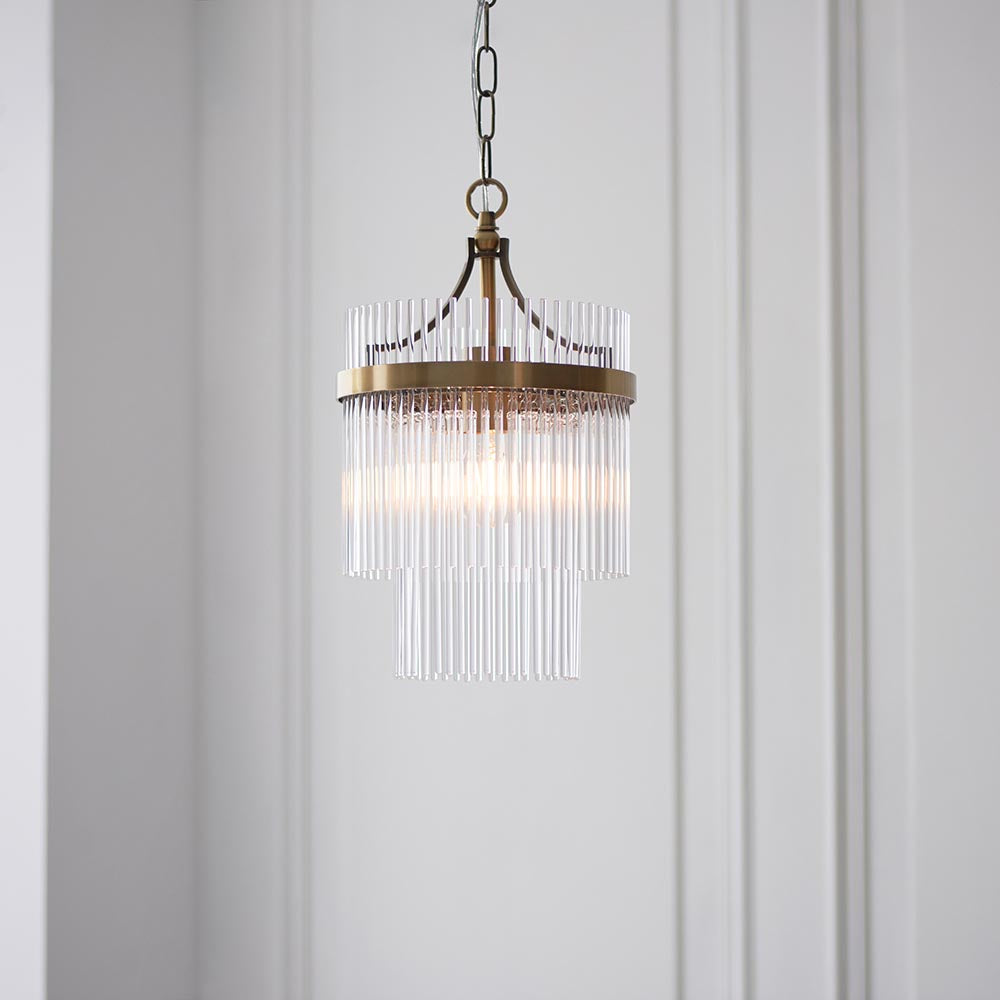 Stefan 1Lt Crystal Pendant Light - Antique Brass