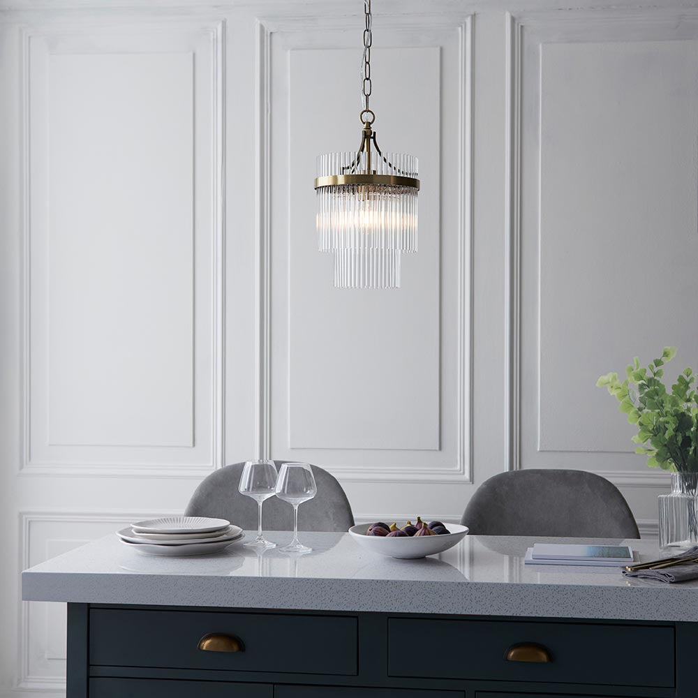 Stefan 1Lt Crystal Pendant Light - Antique Brass