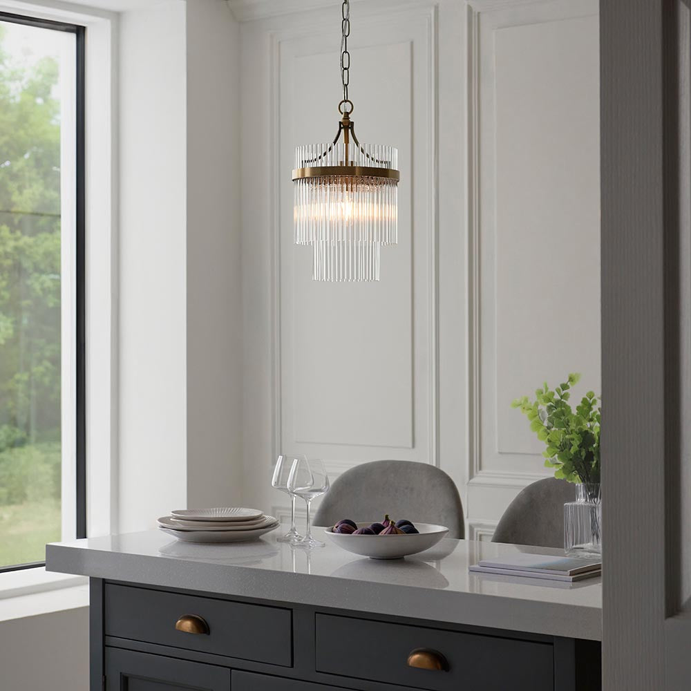 Stefan 1Lt Crystal Pendant Light - Antique Brass