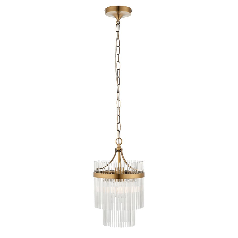 Stefan 1Lt Crystal Pendant Light - Antique Brass