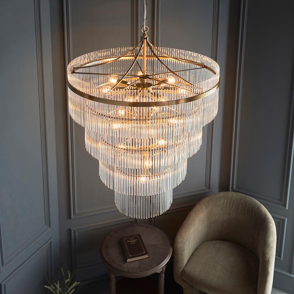 Stefan 16Lt Tiered Crystal Pendant - Antique Brass