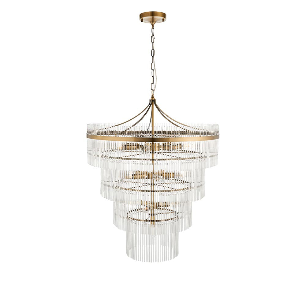 Stefan 16Lt Tiered Crystal Pendant - Antique Brass