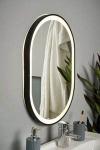 Cian CCT LED Oval Framed Mirror Motion/Demist, Satin brass/ Black Finish
