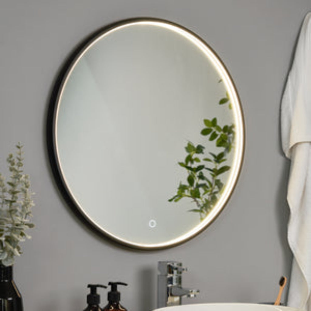 Roc LED Framed Bathroom Mirror with Demist- Black