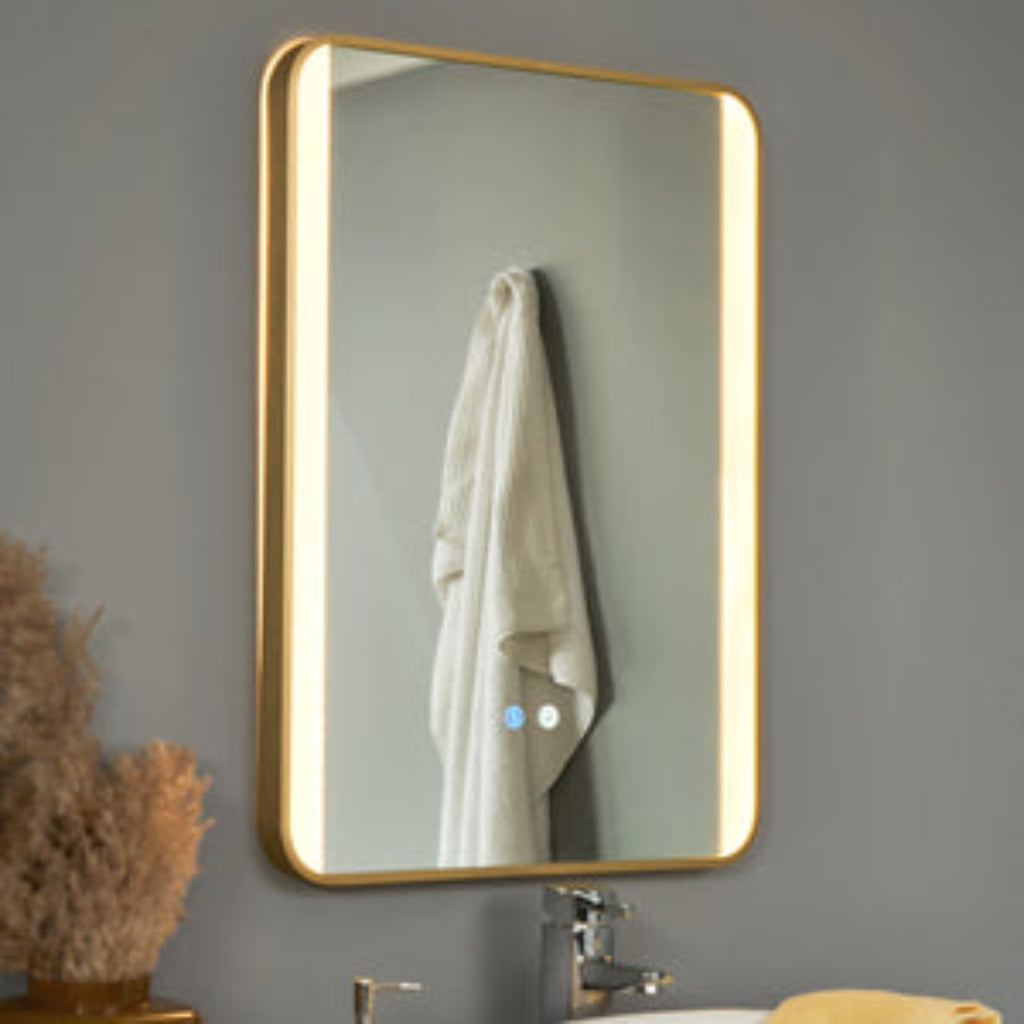 Lori CCT LED Bathroom Mirror with Motion Sensor and Demist- Satin Brass/ Matt Black