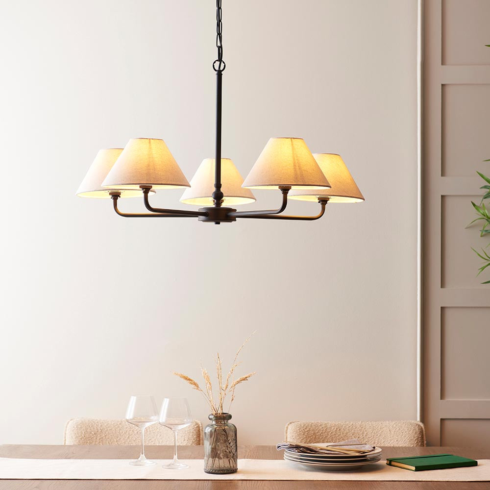 Lille 5lt Hanging Ceiling Lights- Black/ Brass Finishes