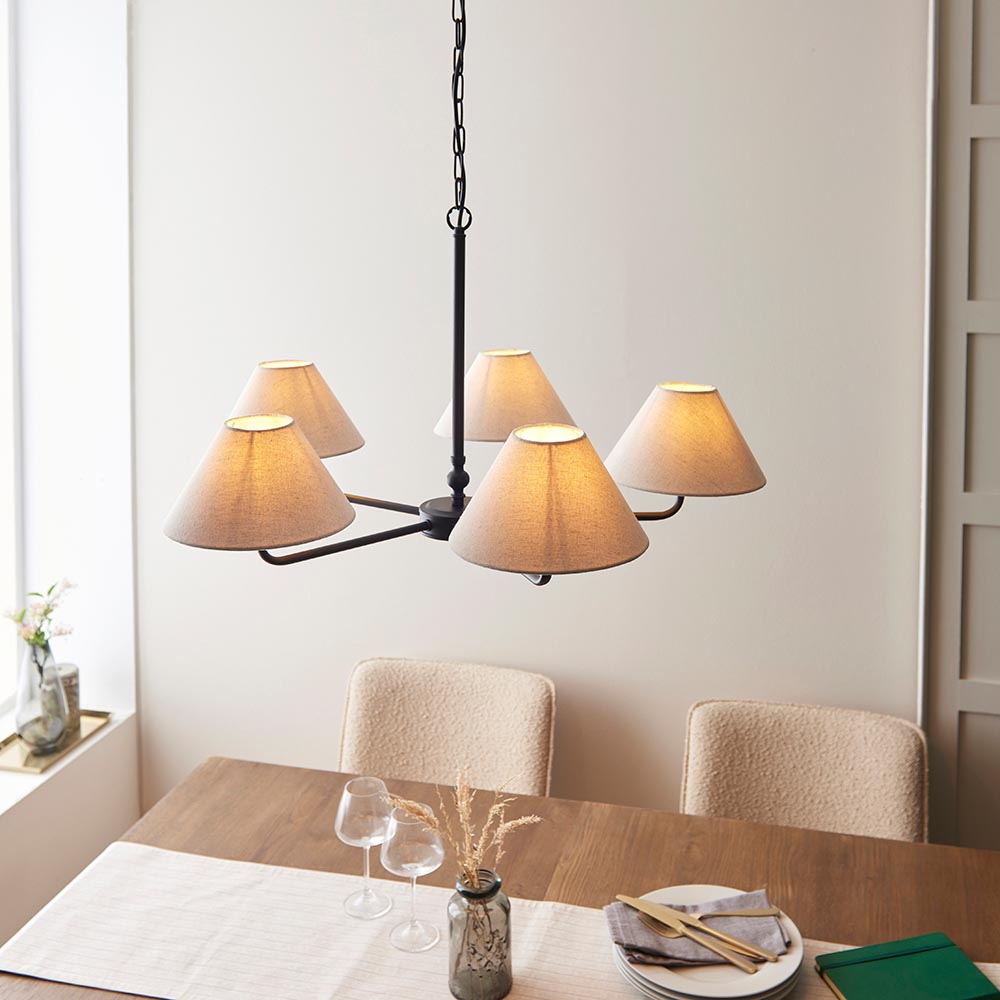 Lille 5lt Hanging Ceiling Lights- Black/ Brass Finishes