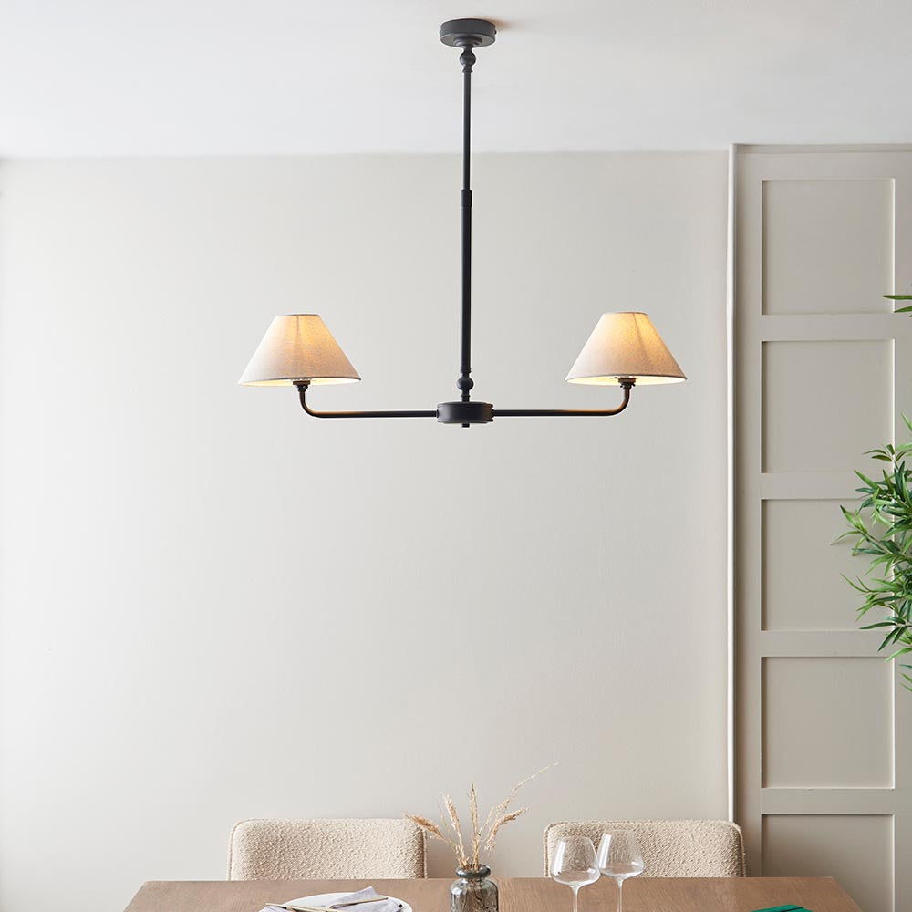 Lille 16cm 2Lt Linear Pendant- Matt Black/ Brass Finishes