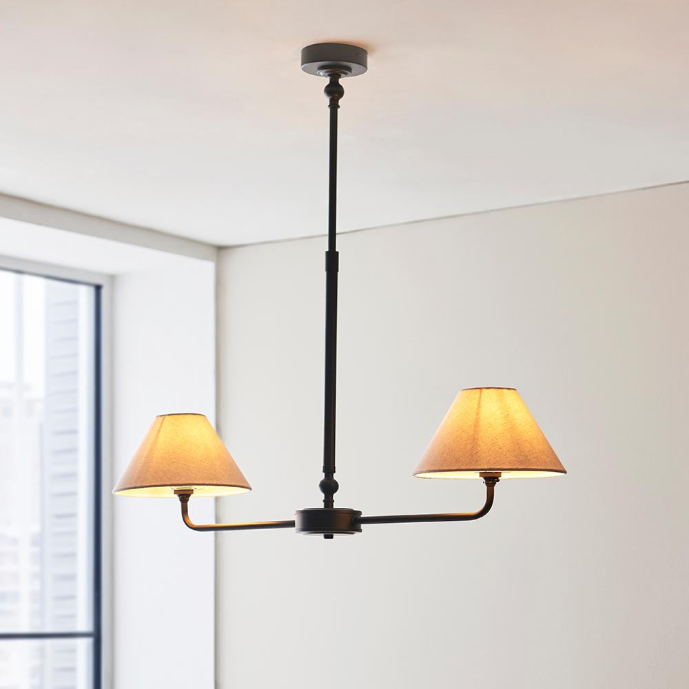 Lille 16cm 2Lt Linear Pendant- Matt Black/ Brass Finishes