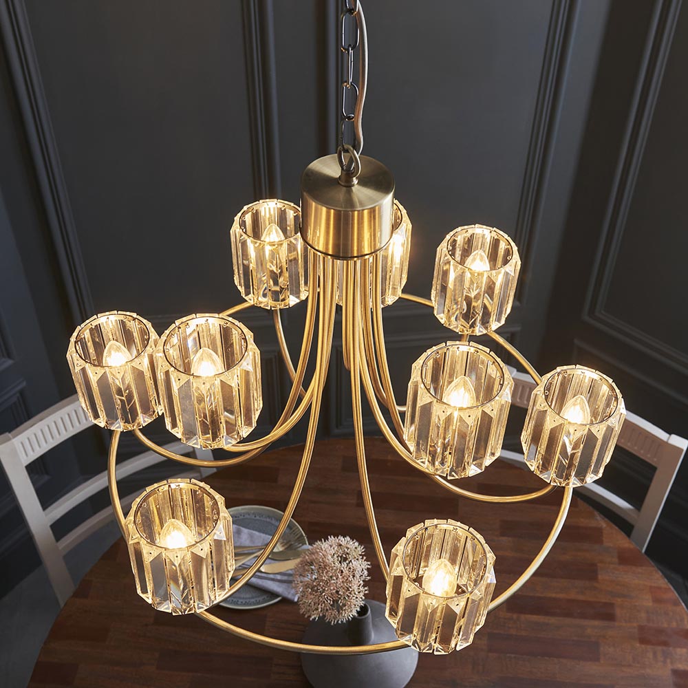 Dennie 9lt Tiered Chandelier - Antique Brass