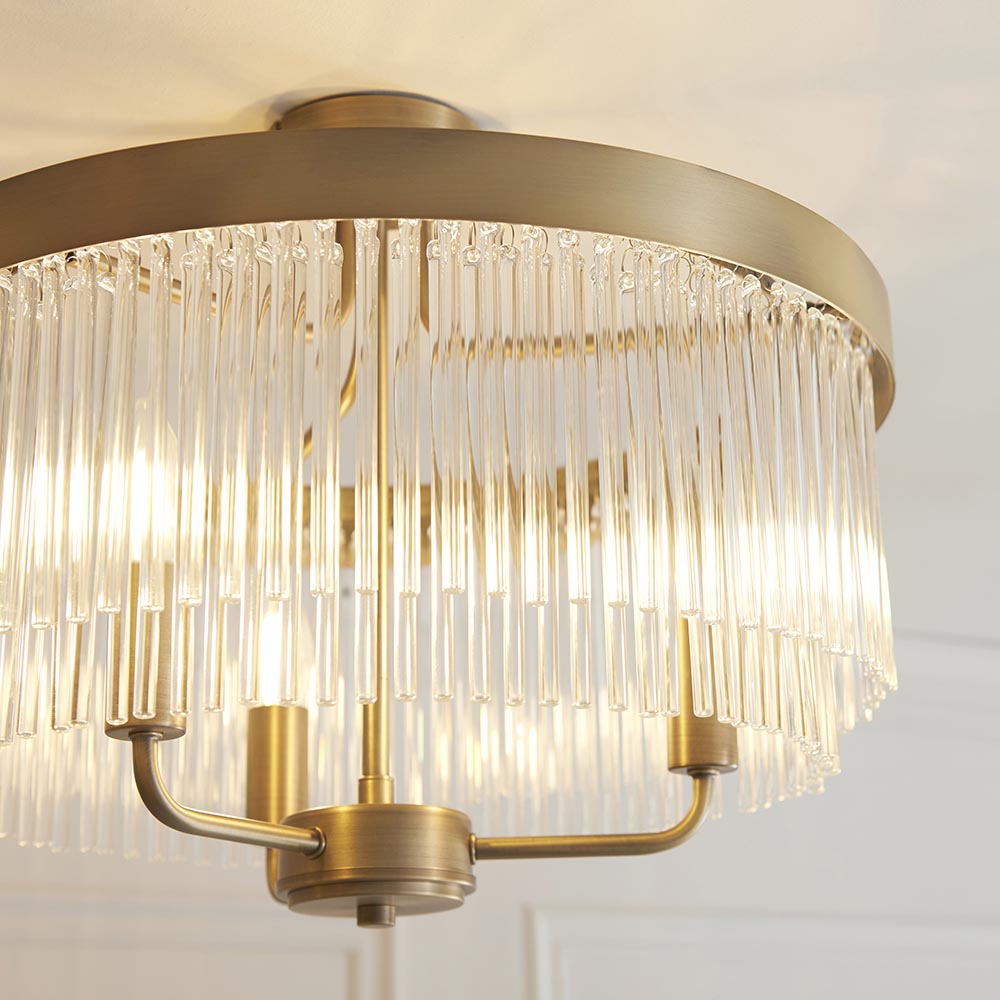 Flare 3lt Semi Flush Light - Antique Brass