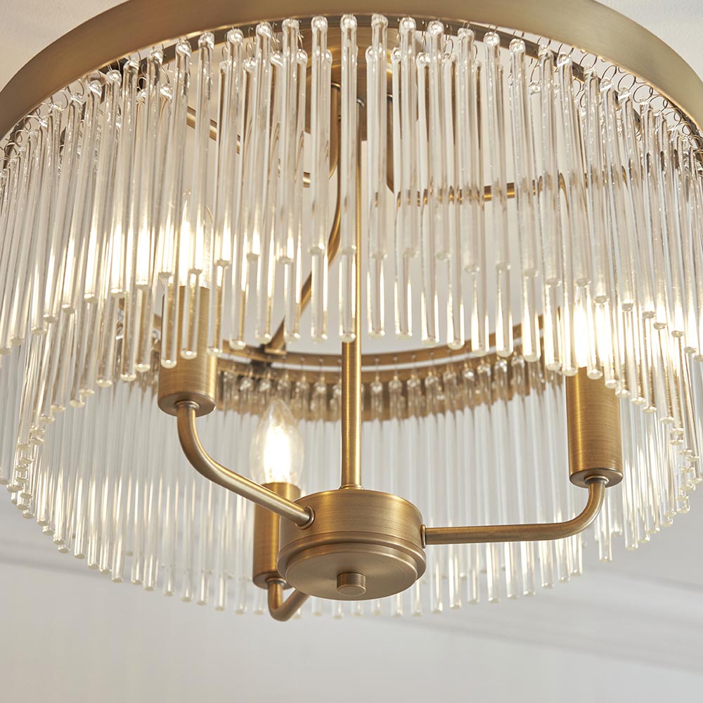 Flare 3lt Semi Flush Light - Antique Brass