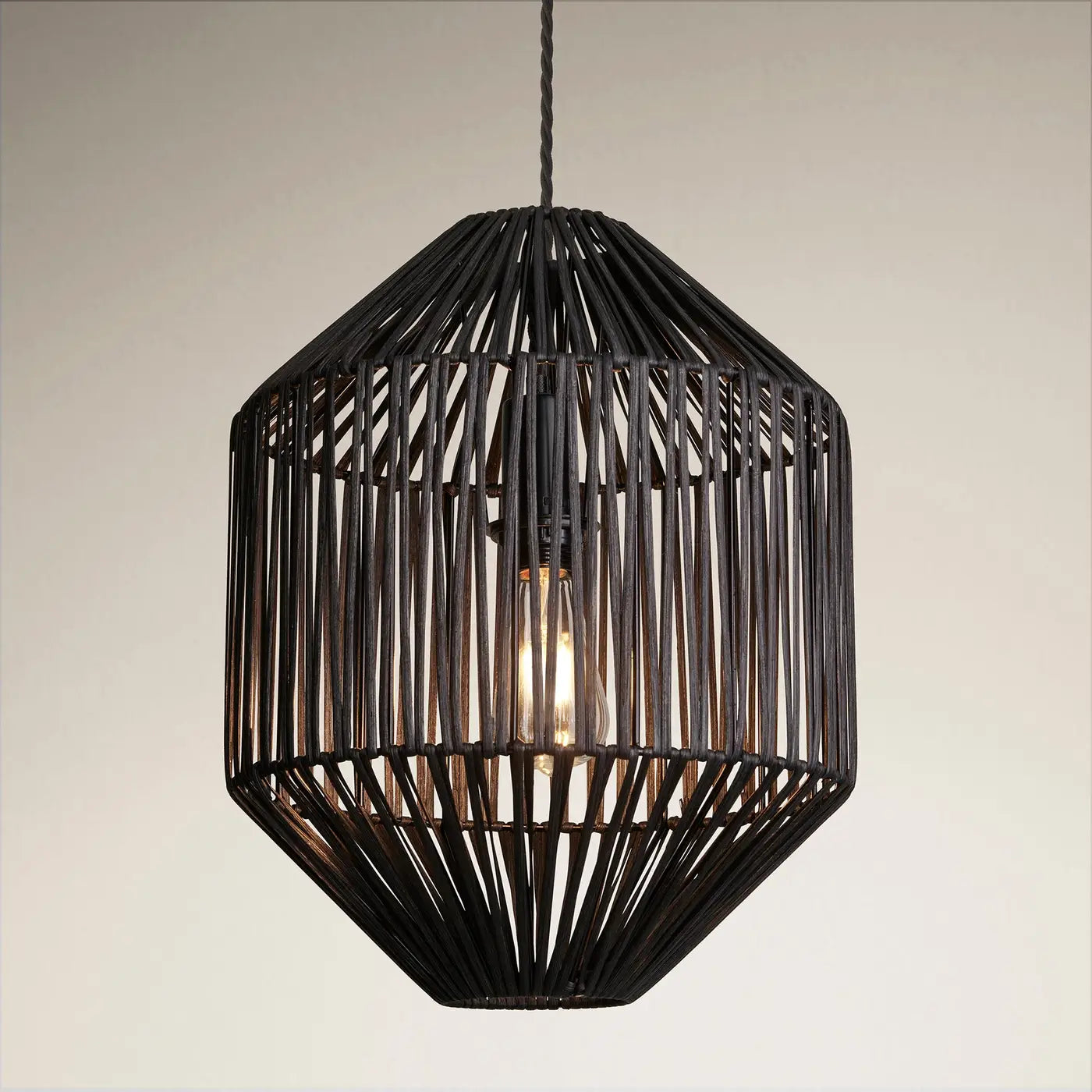 Boho Rattan Ceiling Pendant Light - 12 Inch - Diamond