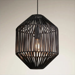 Boho Rattan Ceiling Pendant Light - 12 Inch - Diamond