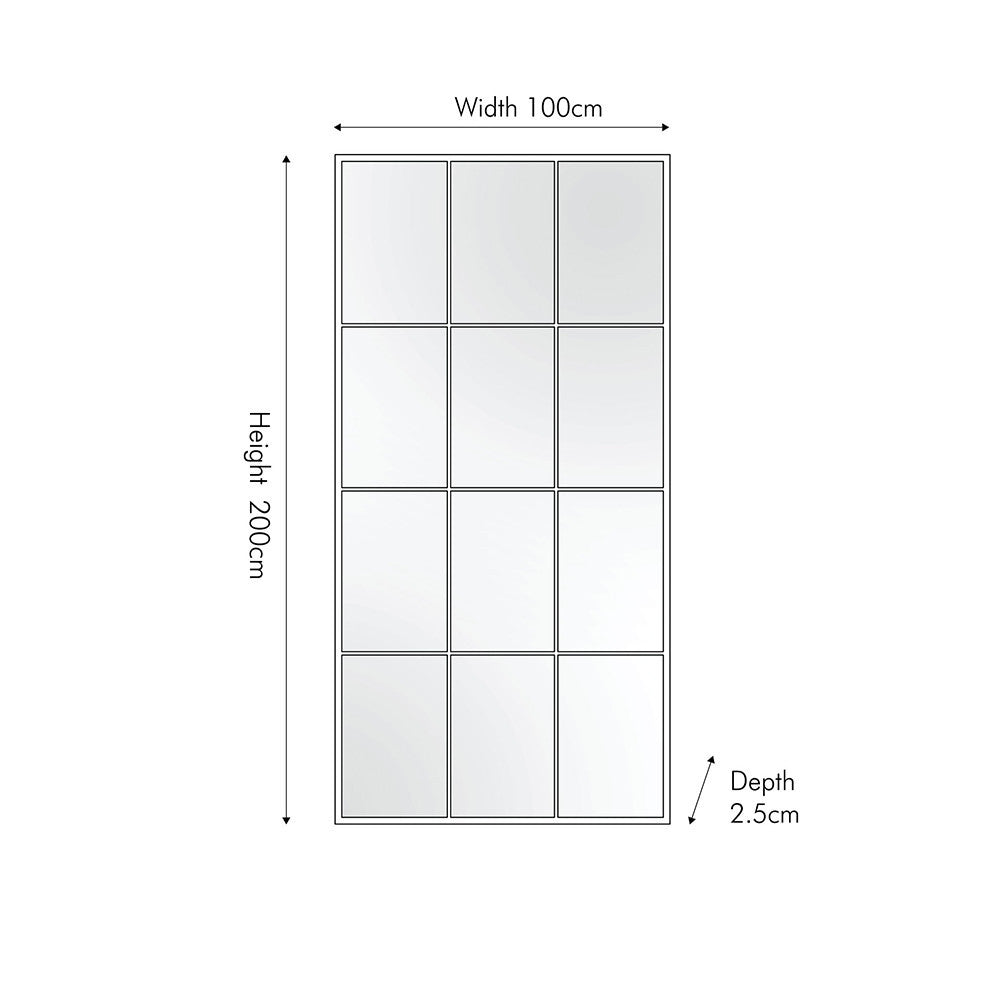 12 Pane Floor Standing Mirror - Dark Grey Metal Finish