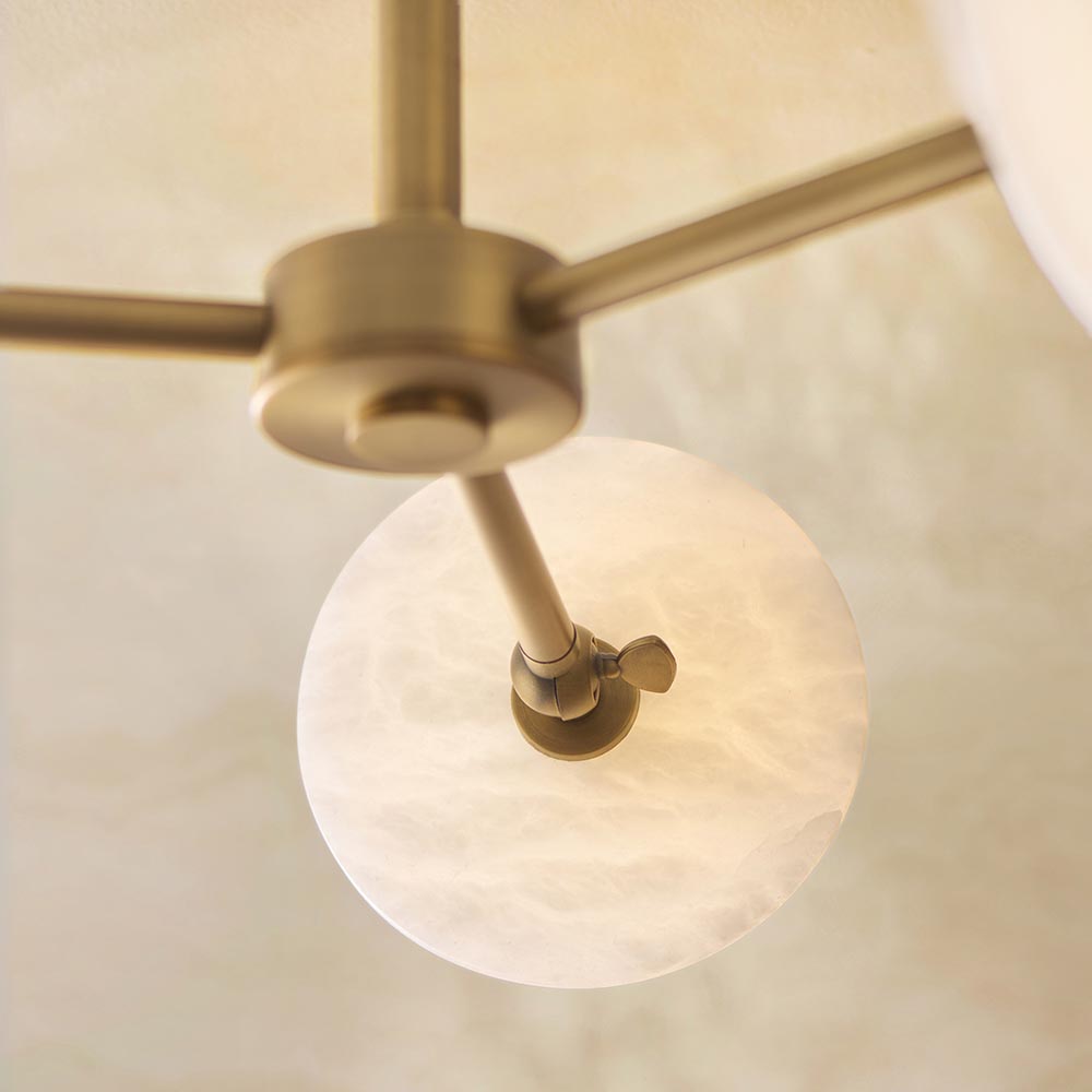 Kairo 3/5lt Semi Flush Ceiling Light - Antique Brass w Alabaster Finish