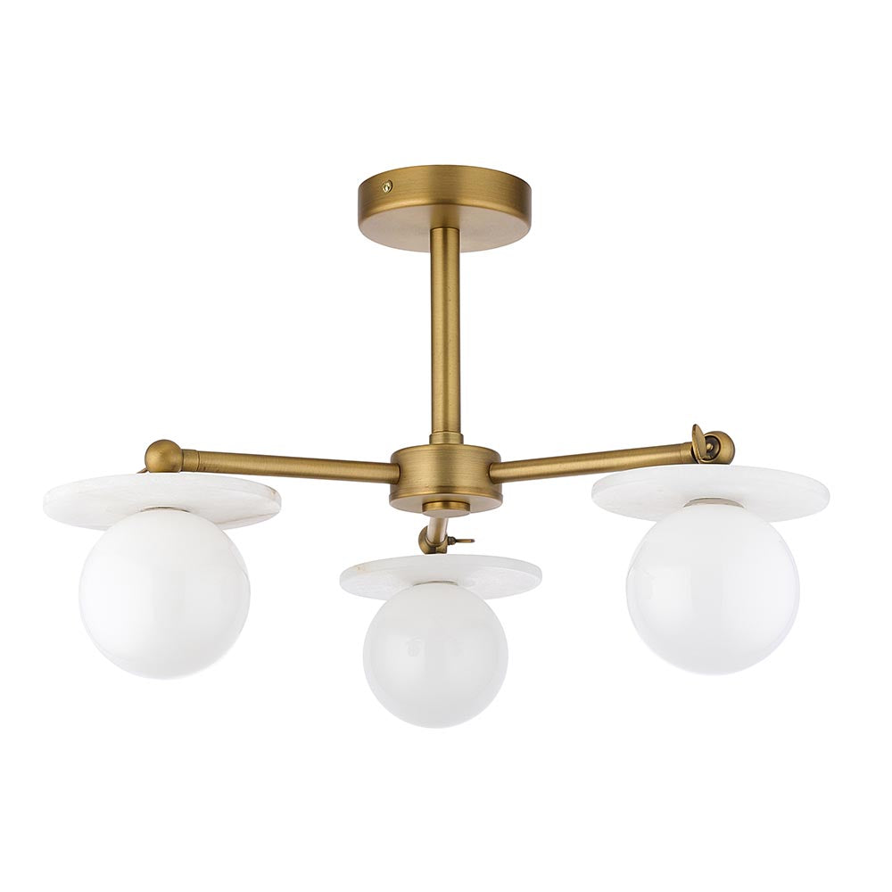 Kairo 3/5lt Semi Flush Ceiling Light - Antique Brass w Alabaster Finish