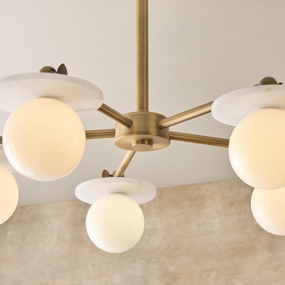 Kairo 3/5lt Semi Flush Ceiling Light - Antique Brass w Alabaster Finish