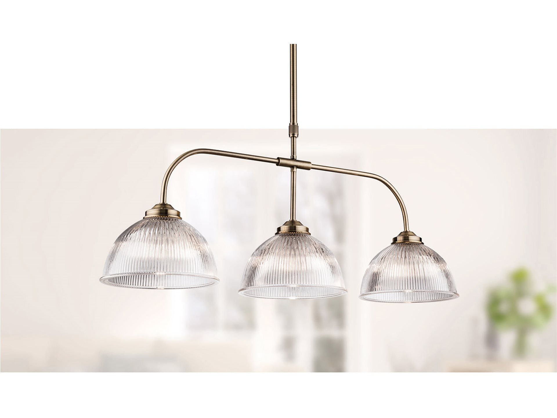 Ashford 3 Light Pendant-  Antique Brass with Clear Glass