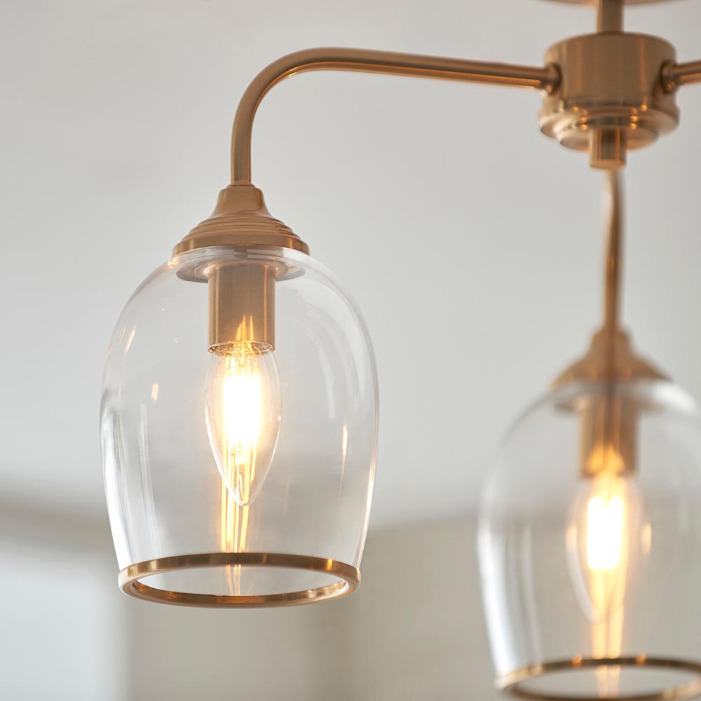 Ashcroft 3Lt Semi Flush Ceiling Light - Clear/Ribbed Glass Finishes