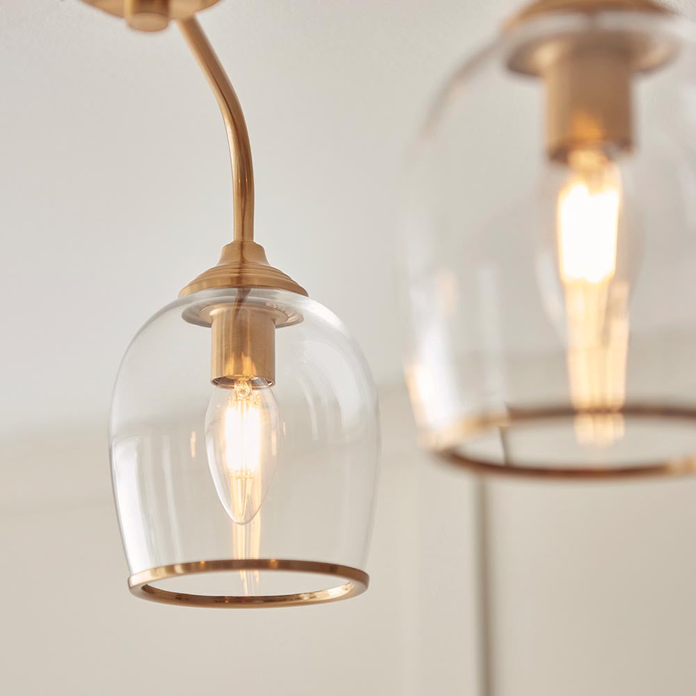 Ashcroft 3Lt Semi Flush Ceiling Light - Clear/Ribbed Glass Finishes