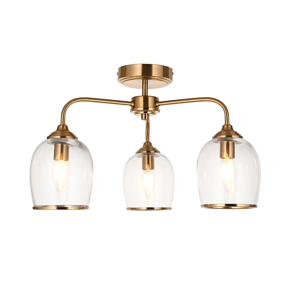 Ashcroft 3Lt Semi Flush Ceiling Light - Clear/Ribbed Glass Finishes