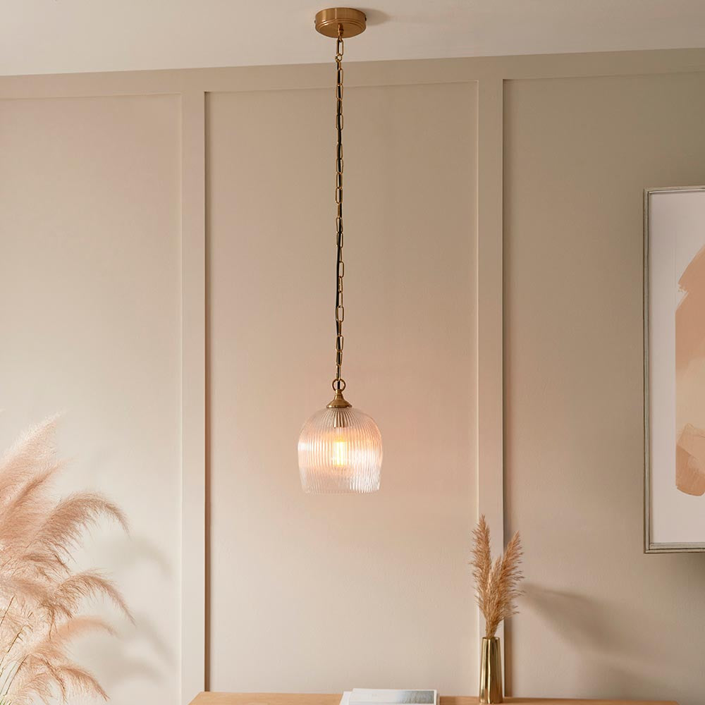 Ashcroft Single Pendant Light - Clear/Ribbed Glass Finishes