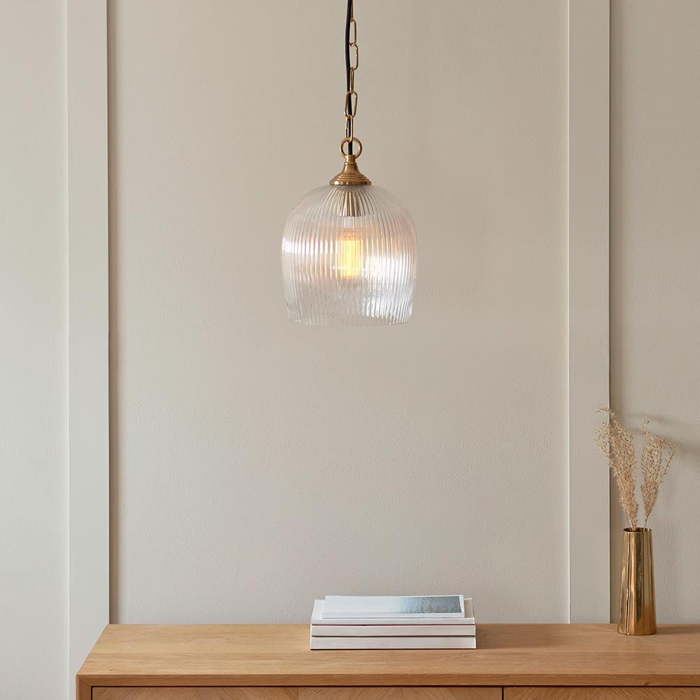 Ashcroft Single Pendant Light - Clear/Ribbed Glass Finishes