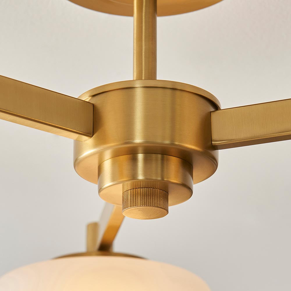 Boss 3lt Semi Flush Ceiling Light- Brushed Aged Brass w Opal Shades