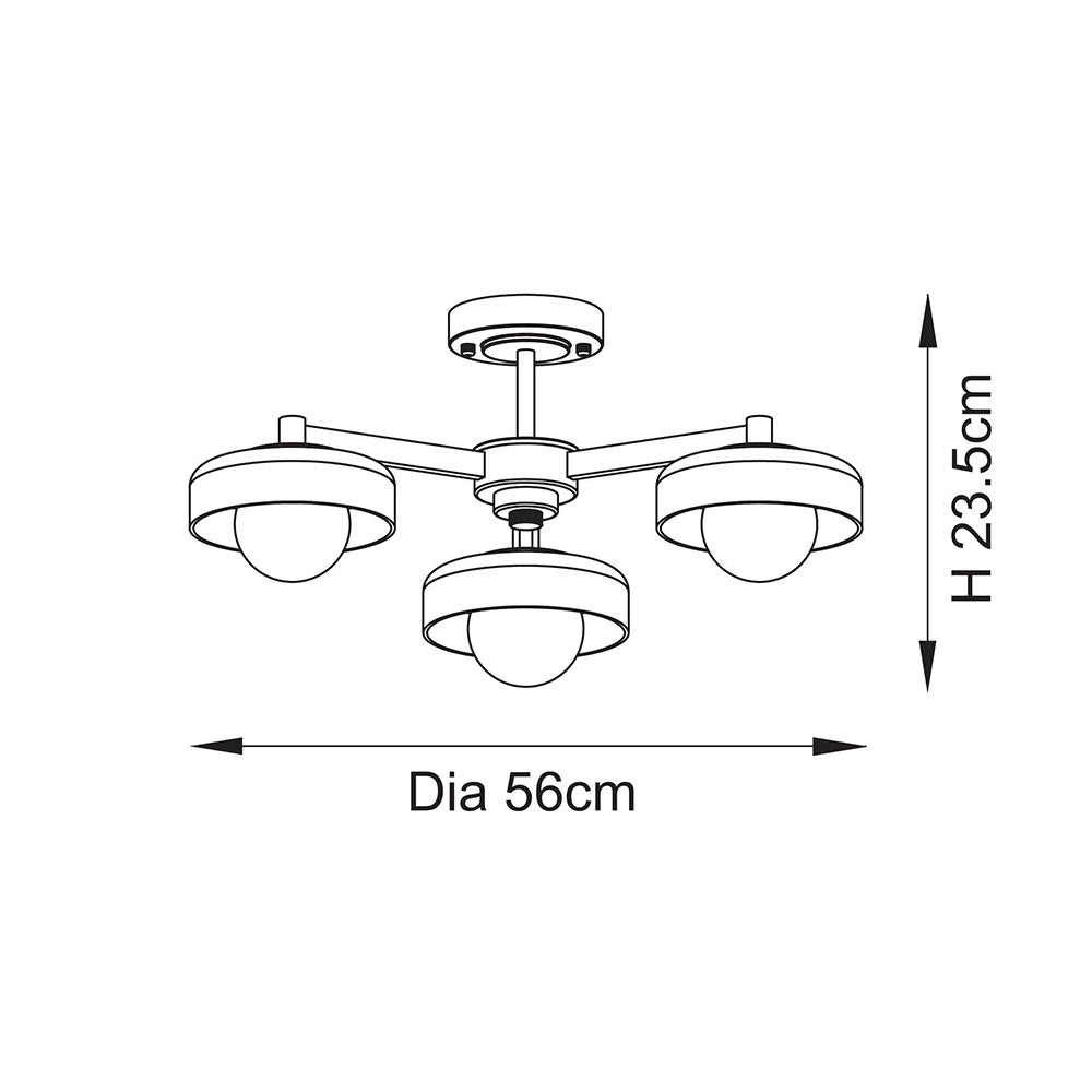 Boss 3lt Semi Flush Ceiling Light- Brushed Aged Brass w Opal Shades