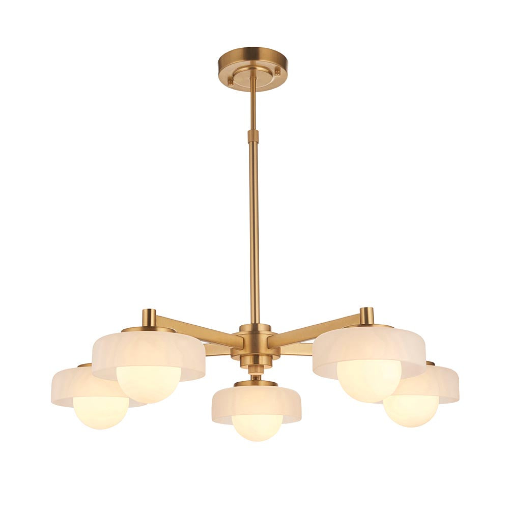 Boss 5lt Ceiling Light- Brushed Aged Brass w Opal Shades