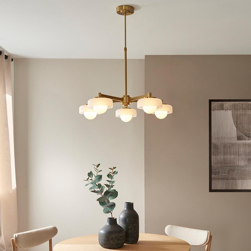 Boss 5lt Ceiling Light- Brushed Aged Brass w Opal Shades