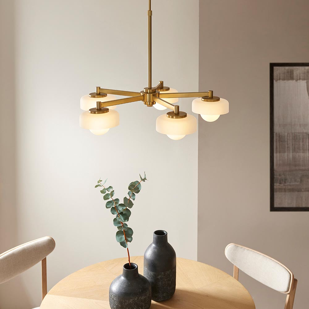Boss 5lt Ceiling Light- Brushed Aged Brass w Opal Shades