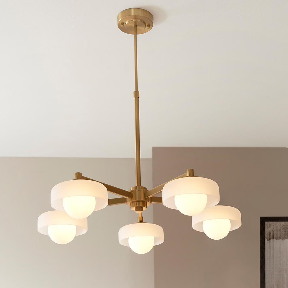 Boss 5lt Ceiling Light- Brushed Aged Brass w Opal Shades