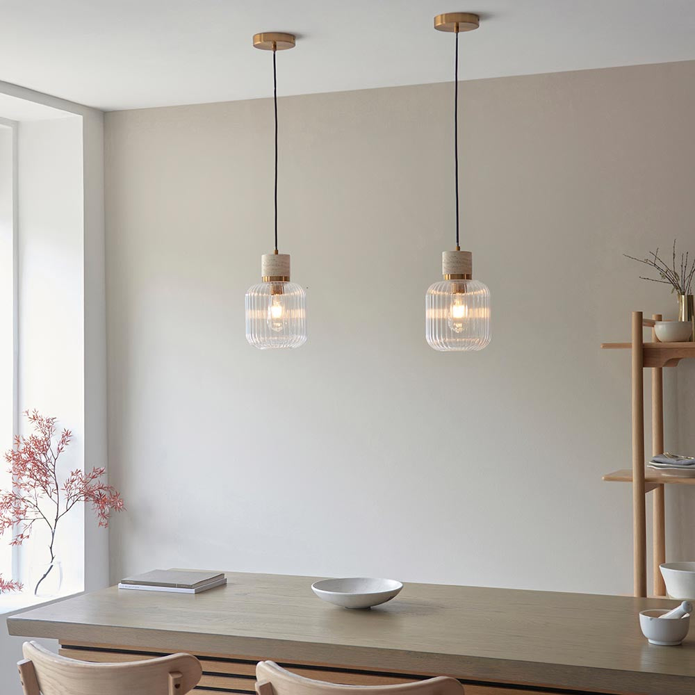 Travi Pendant Light- Clear/ Ribbed Glass Finish