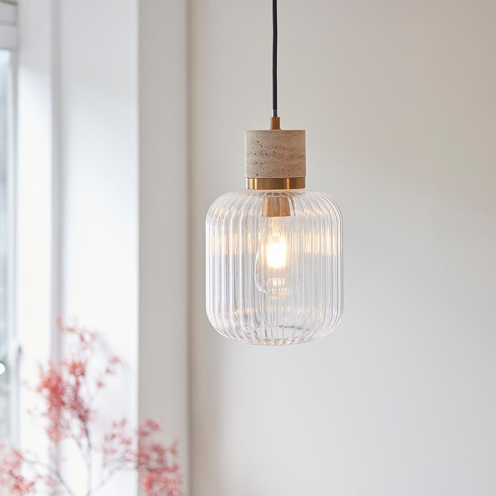Travi Pendant Light- Clear/ Ribbed Glass Finish