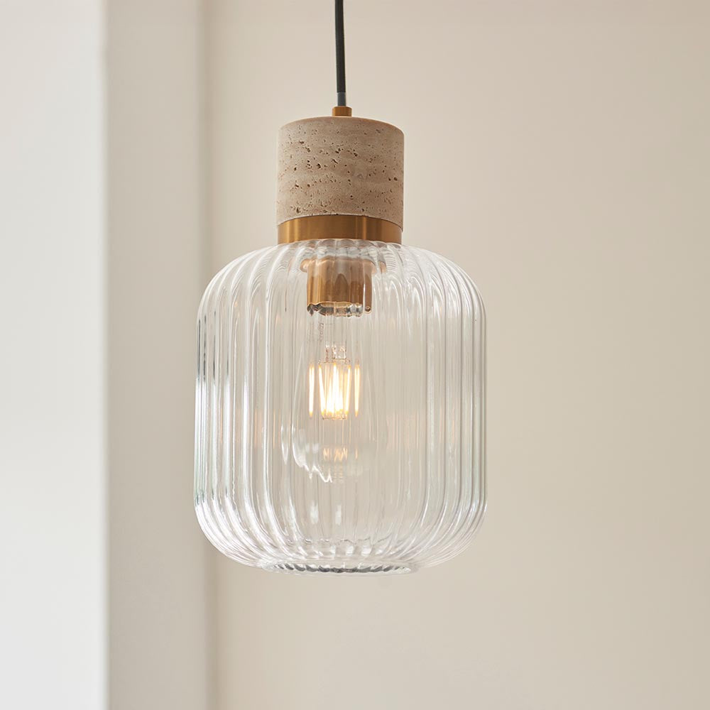 Travi Pendant Light- Clear/ Ribbed Glass Finish