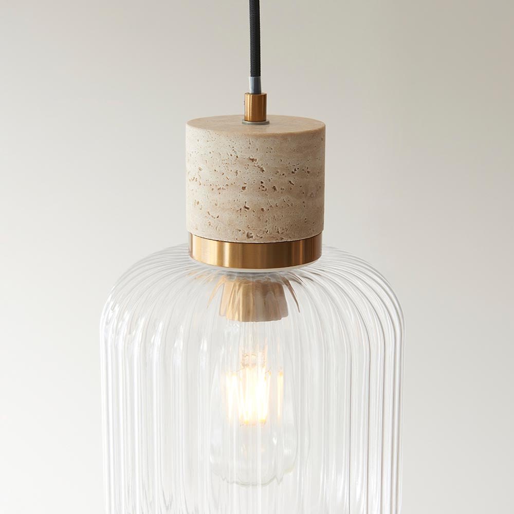 Travi Pendant Light- Clear/ Ribbed Glass Finish