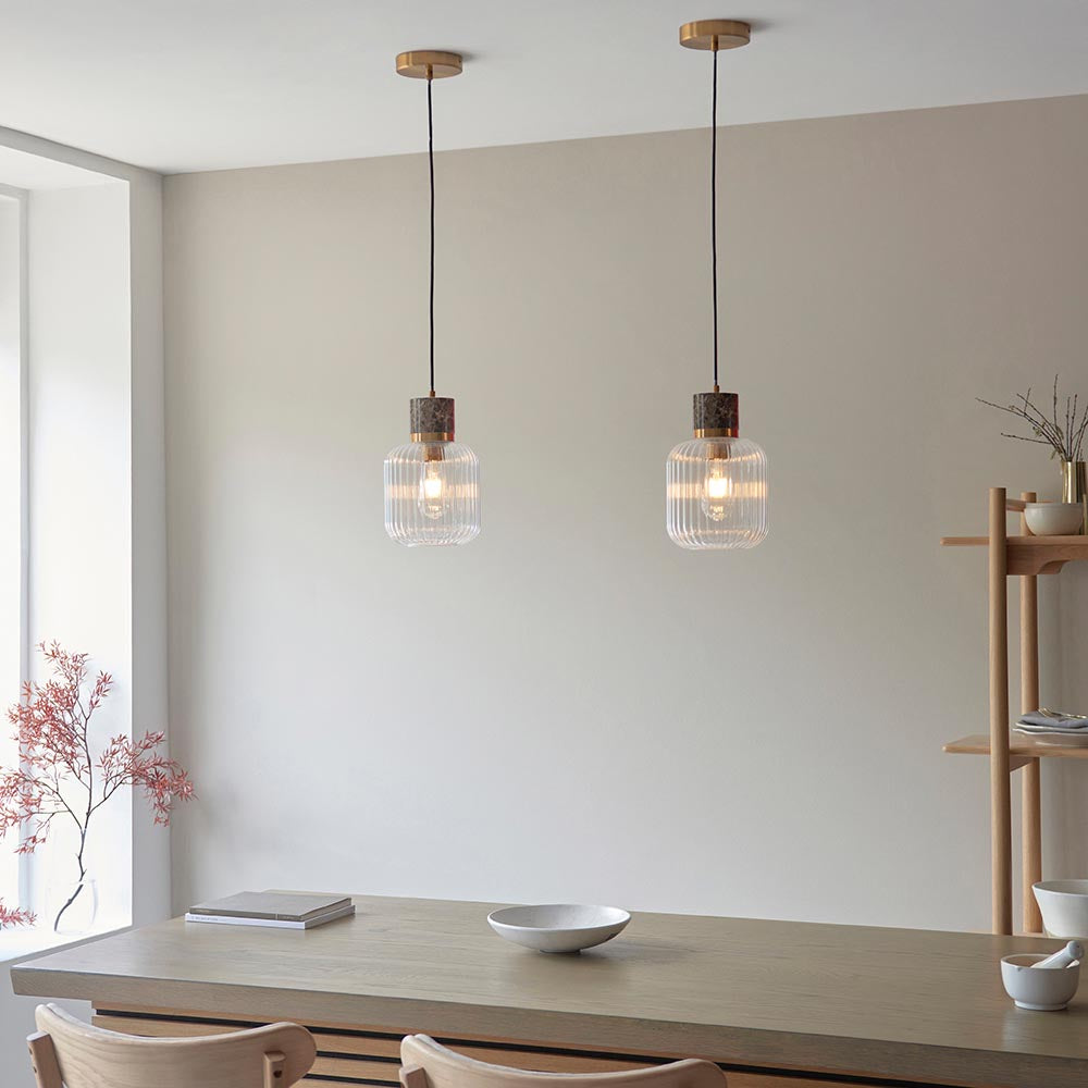 Travi Pendant Light- Clear/ Ribbed Glass Finish