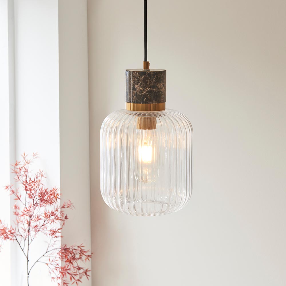 Travi Pendant Light- Clear/ Ribbed Glass Finish