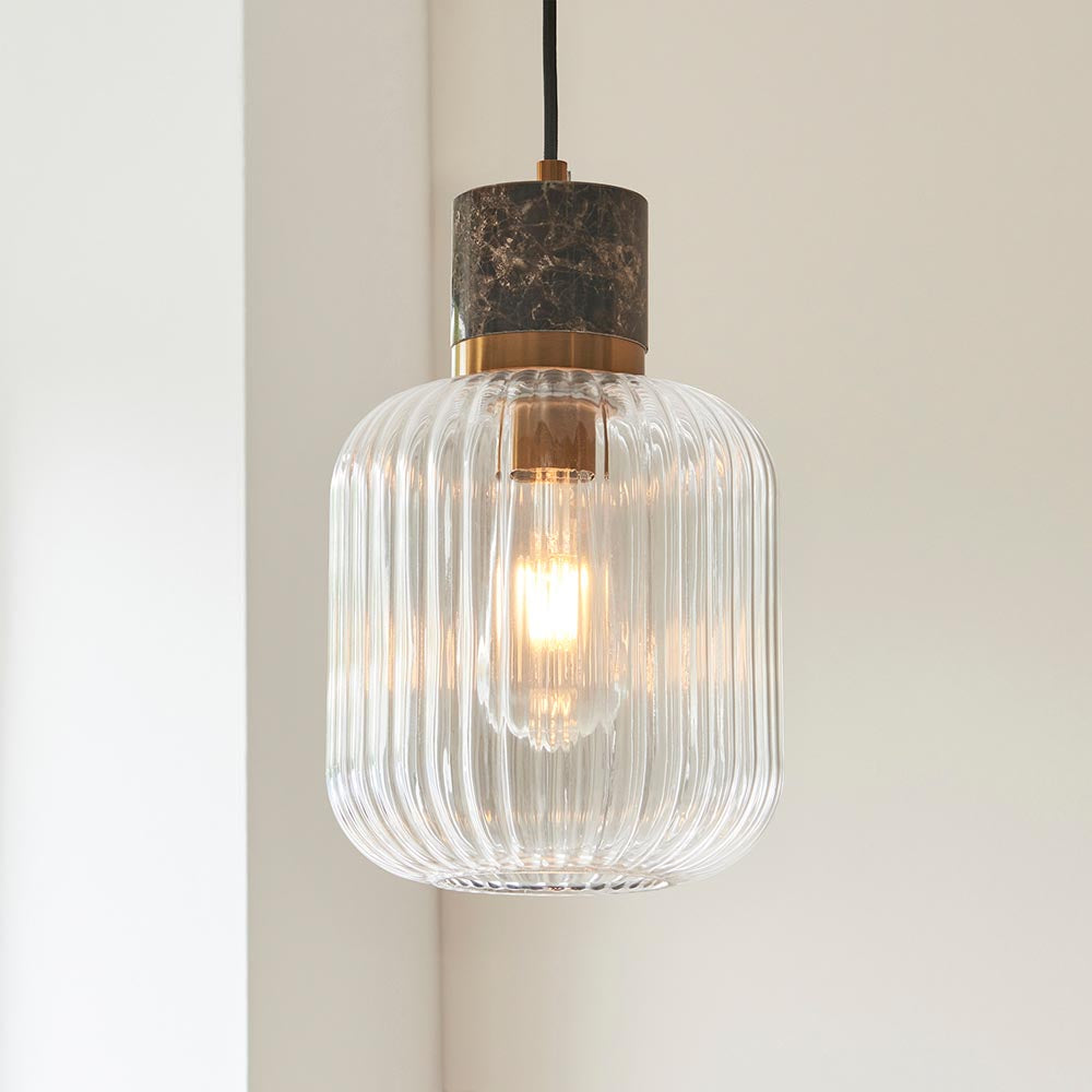 Travi Pendant Light- Clear/ Ribbed Glass Finish