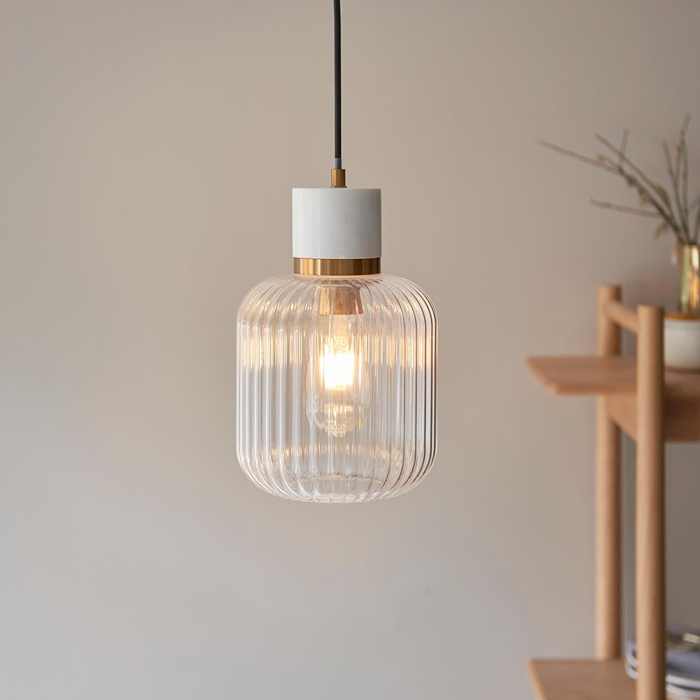 Travi Pendant Light- Clear/ Ribbed Glass Finish